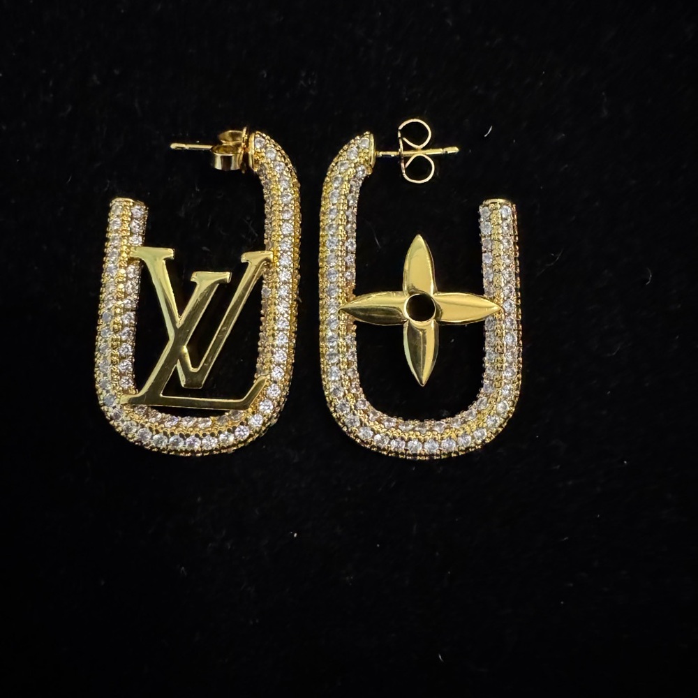 Louis Vuitton Damiere Gold and Silver Crystal Earrings